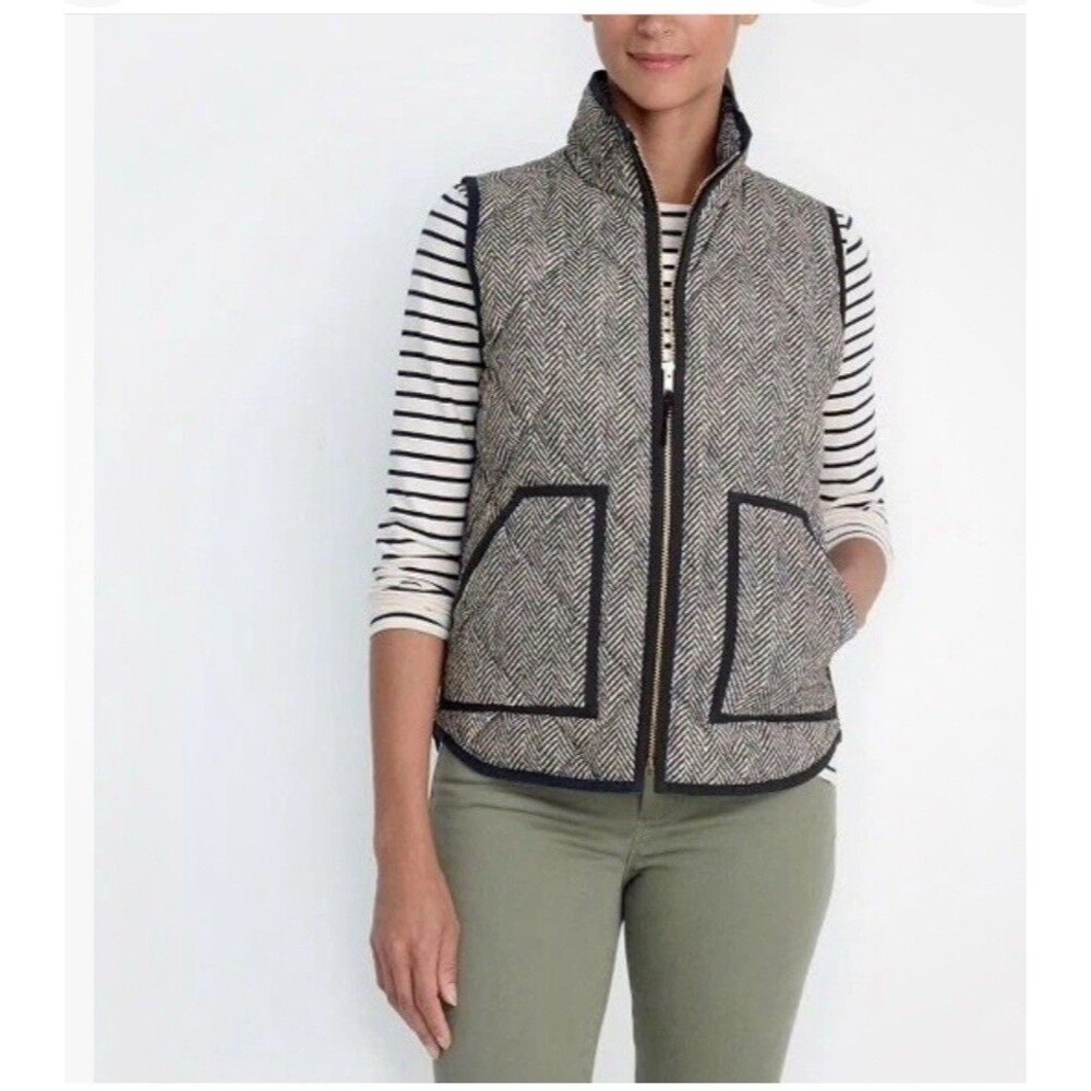 J. Crew Women’s Quilted Puffer Herringbone Vest Size XS Classic Preppy Fall